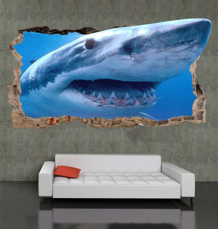 Startonight 3D Mural Wall Art Photo Decor Shark