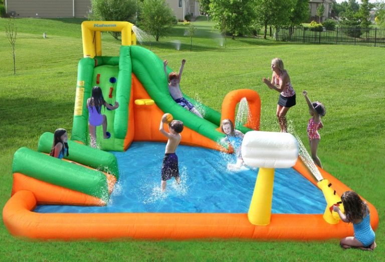 magic time adventure falls inflatable water park with 2 slides and basketball hoop