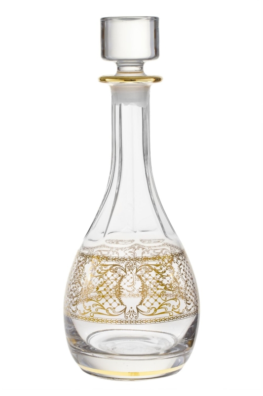 Rose's Glassware Decorative Glass Wine Decanter - 14 Karat Gold Accented
