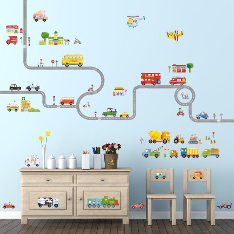 The Road and Cars Large and The Transports Wall Stickers