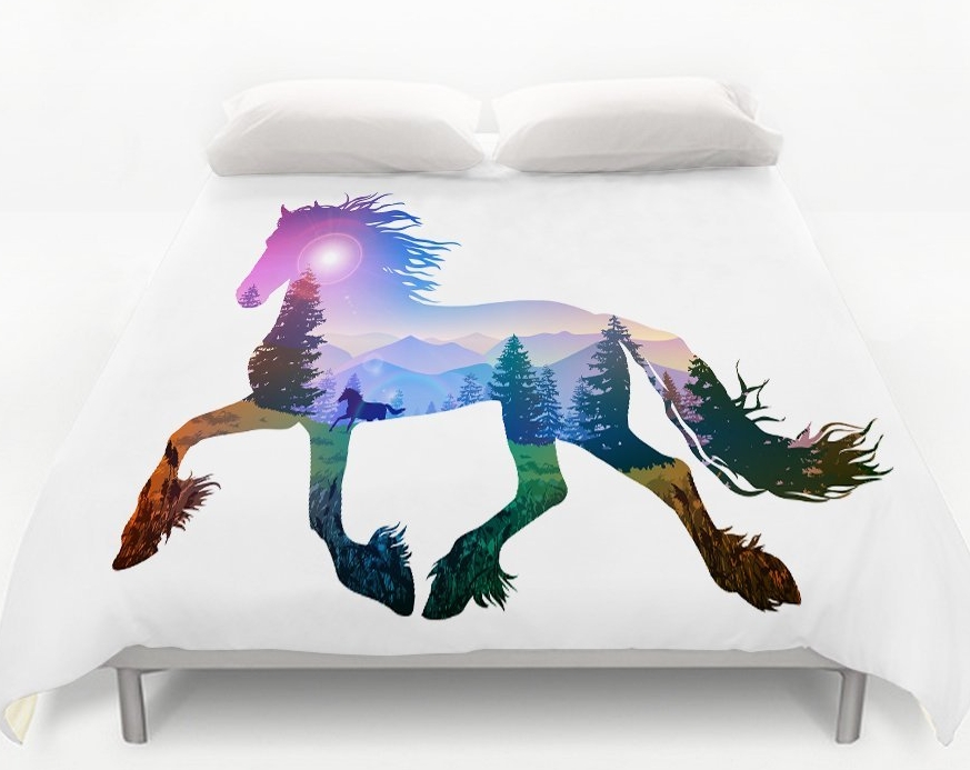 horse inside the mountain landscape with pine forest duvet cover 4 sets