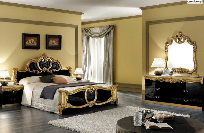 Barocco Black  Gold Veneer Bedroom Set Queen Size