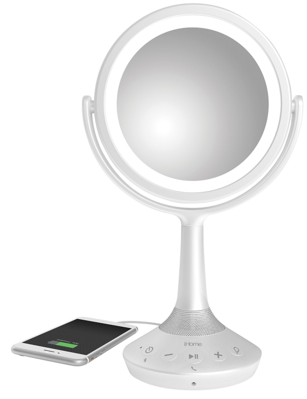 Double-sided Vanity Mirror with Bluetooth Audio  Speakerphone and USB Charging