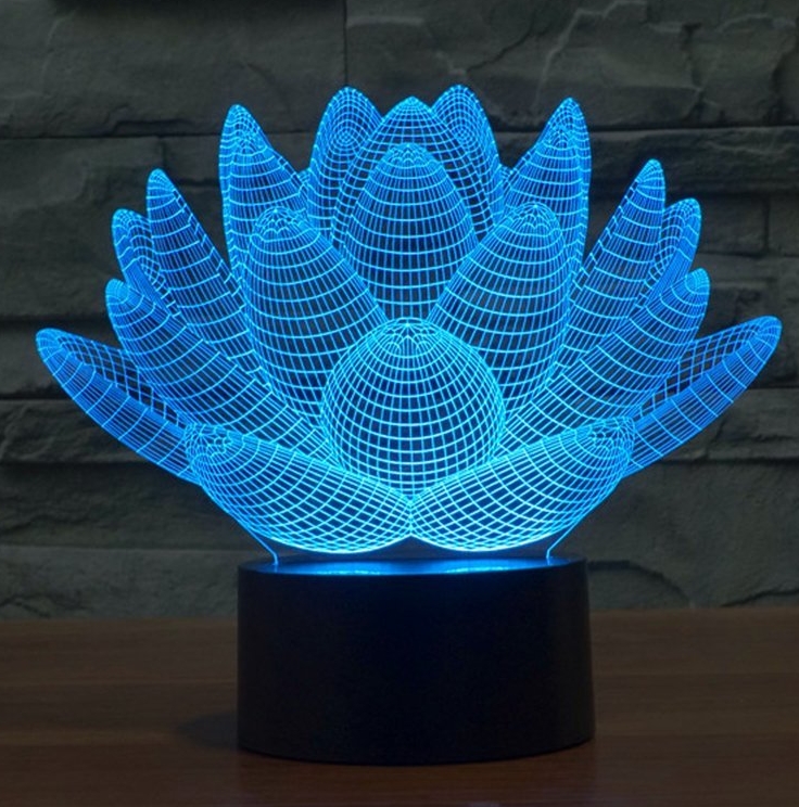 Lotus 3D Model Abstract Visual Optical Illusion 7 Color Change Touch Switch Nightlight LED Desk Lamp