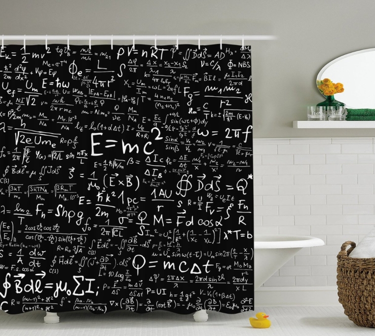 Einstein Physics Formula Science Geek Black White Fabric Shower Curtain