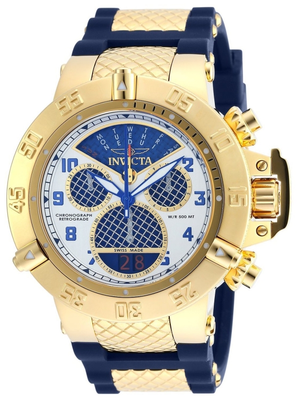 Invicta Mens Subaqua Noma III HIGH POLSISHED Gold Tone Case Swiss Made Silicone Strap Watch