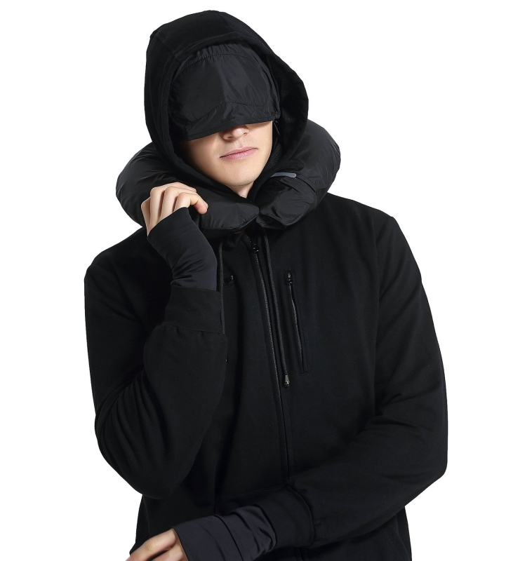 Men Travel Jacket Hoodie 10 Pockets Travel Pillow Eye Mask Face Mask Gloves