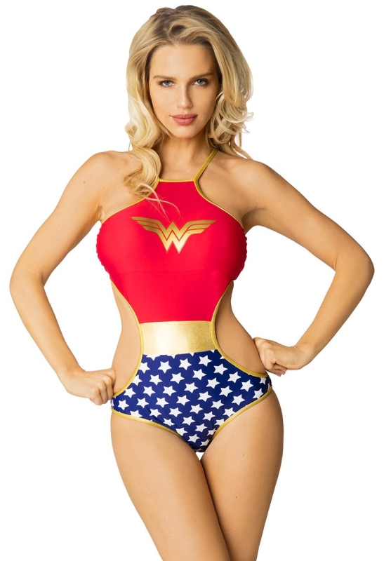 Wonder Woman Stars High Neck Monokini One Piece DC Comics Swimsuit