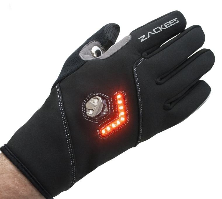 LED Turn Signal Bike lights in a cycling gloves