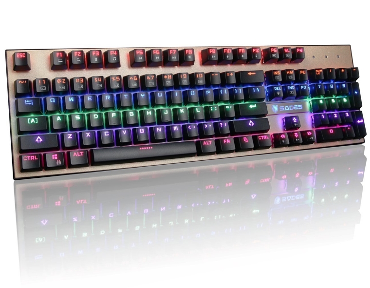 SADES Mechanical Gaming Keyboard 104 Keys RGB Backlit Wired with Blue Switches