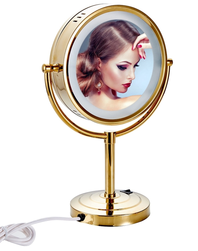 Tabletop Double-sided LED Lighted Makeup Mirror with 10x Magnification