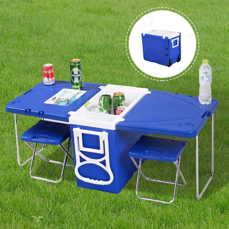 Rolling Cooler Box Wheeled Ice-chest With Table Chairs