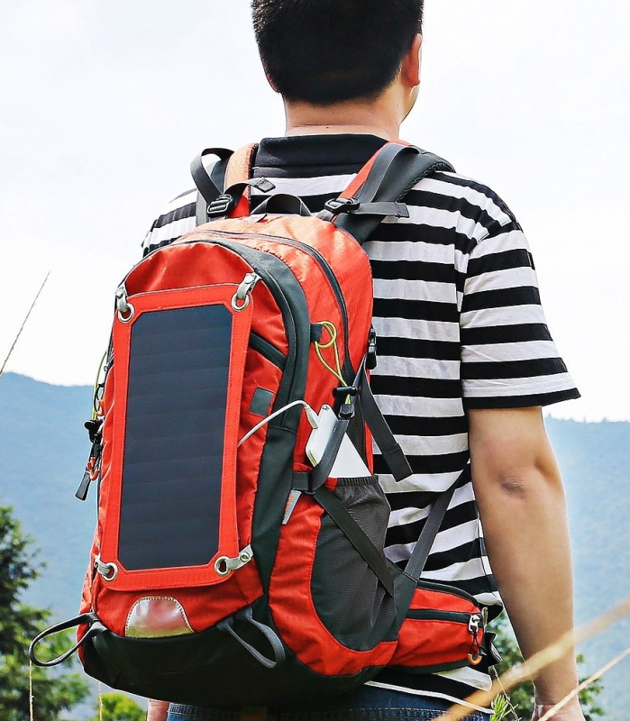 Solar Powered Backpack External Frame Hiking Bag Pack with Solar Charger Panel & 10000 mAh Power Bank
