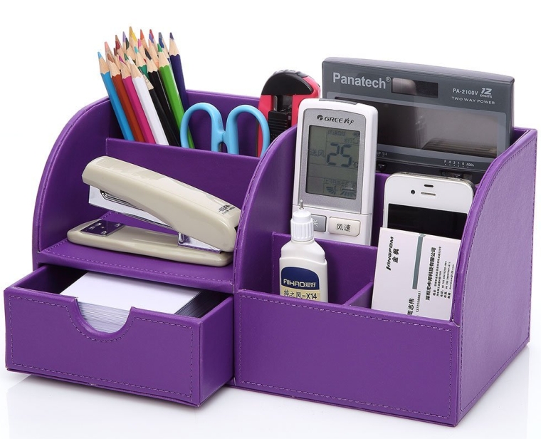 Storage Compartments Multifunctional PU Leather Office Desk Organizer