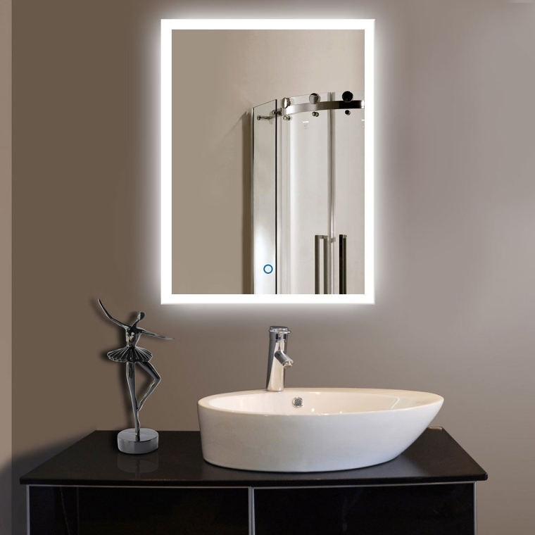 Vertical LED Wall Mounted Lighted Vanity Bathroom Silvered Mirror with Touch Button
