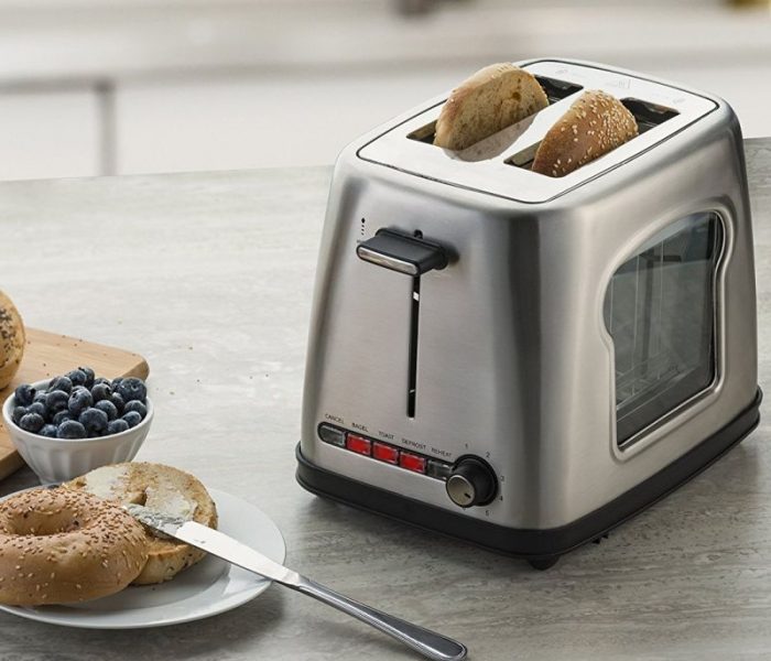 Stainless Steel Wide Slot Toaster With See Through Window