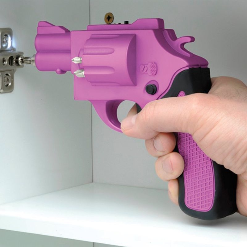 pink-revolver-shaped-screwdriver-rechargeable-with-drill-bits