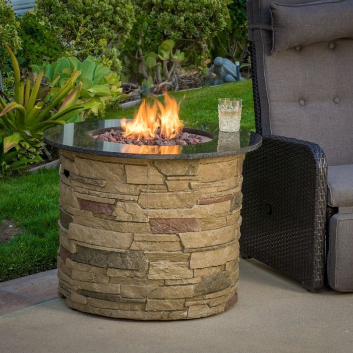 Rogers Outdoor Round Liquid Propane Fire Pit with Lava Rocks