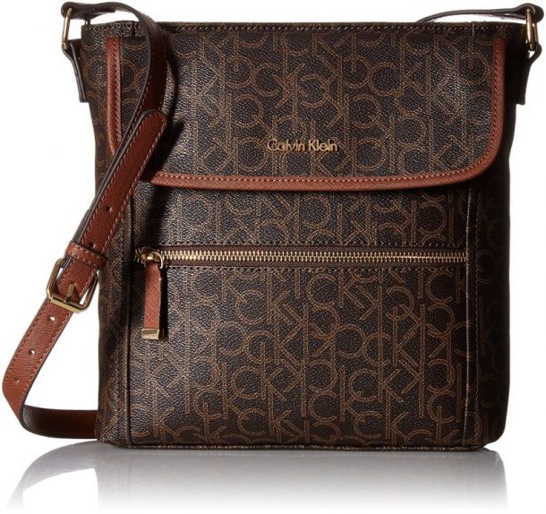 Calvin Klein Hudson Monogram Crossbody, Brown/Khaki/Luggage Saffiano