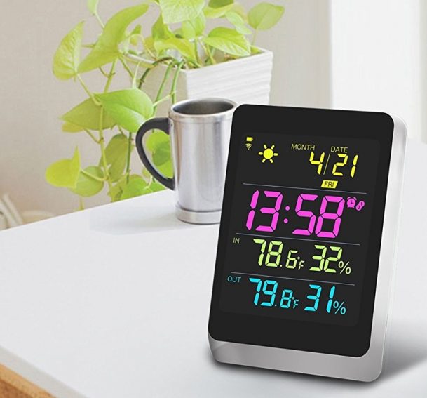 Wireless Color Weather Station Black with Backlight Indoor Outdoor ...