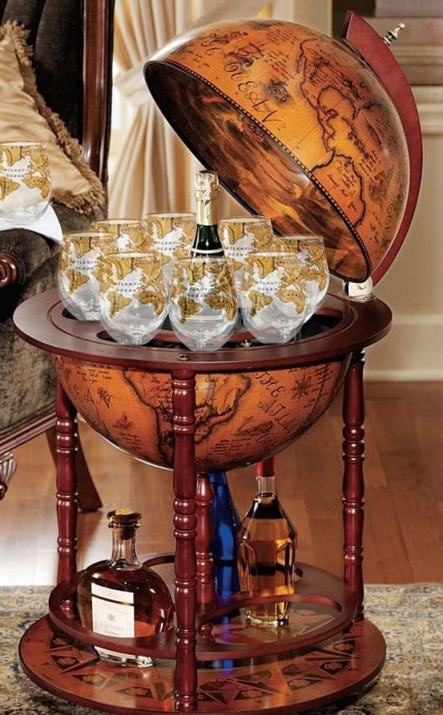 Set of 4 Gold World Globe Stemless Wine Glasses