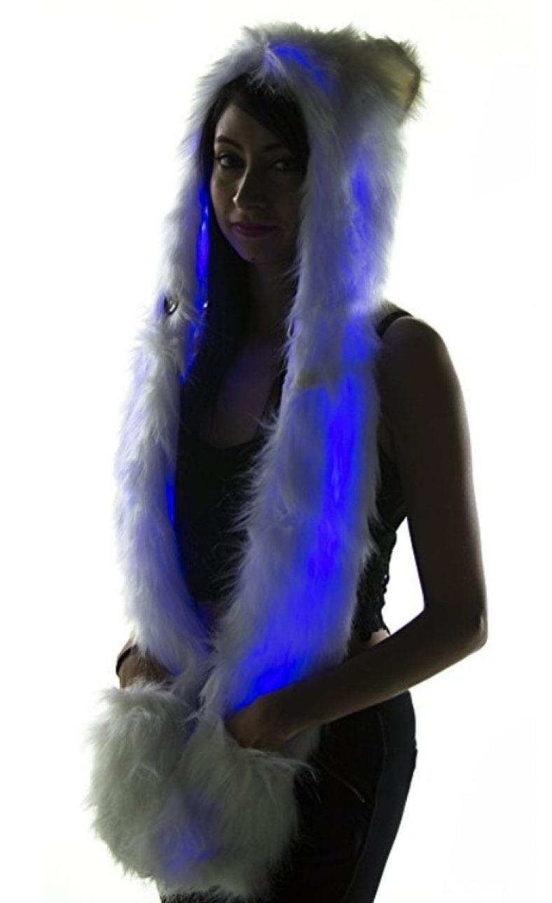 Color Changing LED Long Furry Bear Spirit Hood