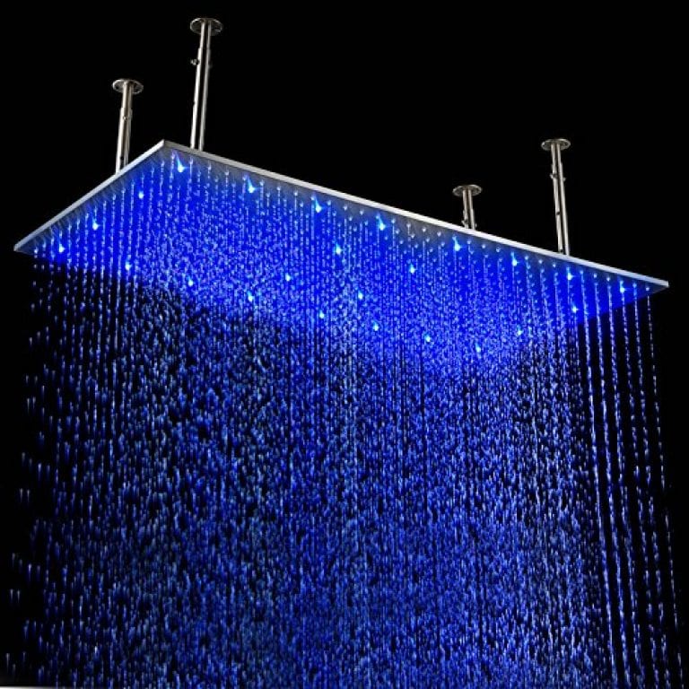 Led Stainless Steel Rectangle Shower Head Rain Showerhead Set