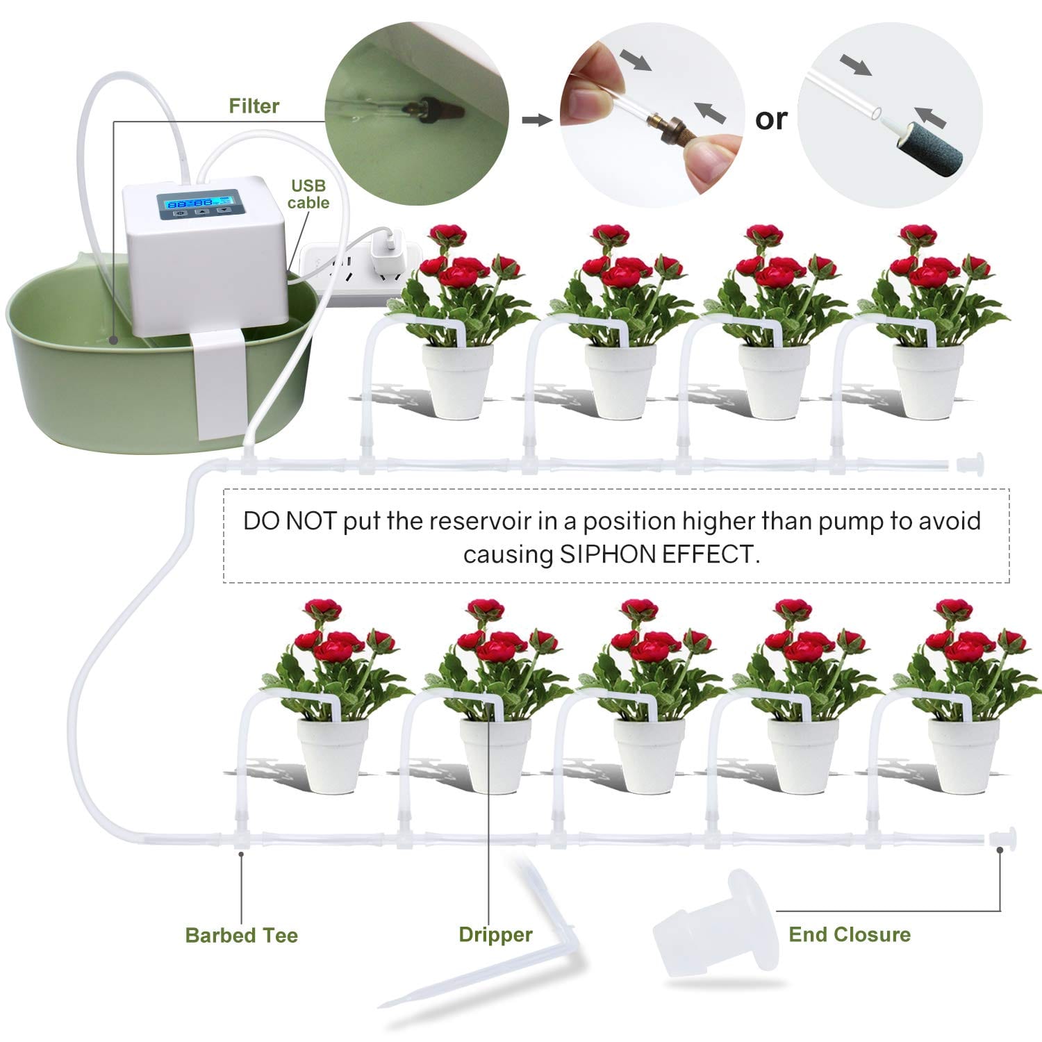 DIY Micro Automatic Drip Irrigation Kit,Houseplants Self Watering System with 30-Day Digital Programmable Water Timer 5V USB Power Operation for Indoor Potted Plants Vacation Plant Watering