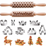 10 Pieces Christmas Wooden Rolling Pins Engraved Embossing Rolling Pin