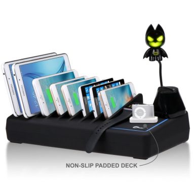 10 Port USB Charging Station with Ambient Light Deck