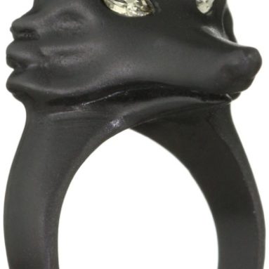 Matte Black with Black Diamond and Grey Crystal Eyes Fox Ring