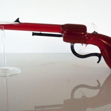 Blown Glass Hand Gun, Revolver Figurine Bottle