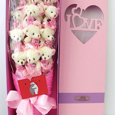 12 Mini Plush Teddy Bears Bouquet