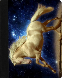 White Horse Starry Night Design Black Leather and Faux Suede Case