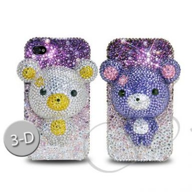 Bear 3D Flip Bling Swarovski Crystal iPhone 4 and 4S Cases