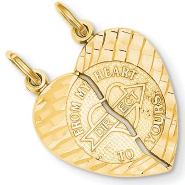 14k Gold 2-Piece Break – Apart Polished ‘From My Heart Direct to Yours’ Heart Pendant