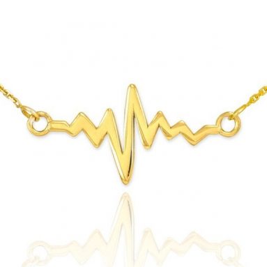 14k Yellow Gold Lifeline Pulse Pendant Heartbeat Necklace