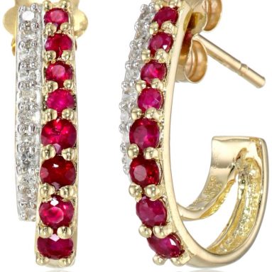 70% Discount: Gold Round Ruby White Diamond Earrings