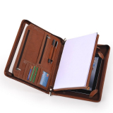 Brown Leather Portfolio With Notepad Space for iPad 2 , iPad 3