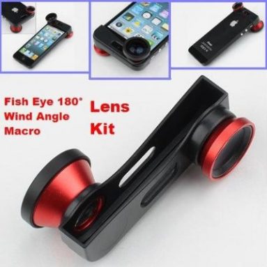 Red 180Â° Fish Eye Lens+Wide Angle Lens+Macro Lens 3-in-1 iPhone 5