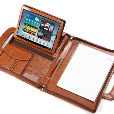 iPad Executive Portfolio With Brown Crocodile-Patterned Leather Trim