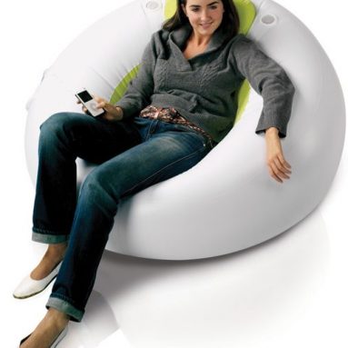 Inflatable lounger with built in speakers