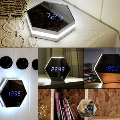 3 in 1 Digital Alarm Clock with Flat Mirror and Touch Dimmable Night Light