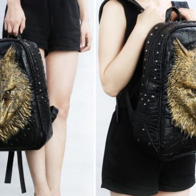 3D Animal Wolf Studded College Backpack