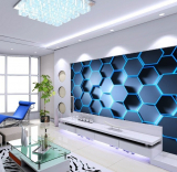 3D Blue Hexagon WallPaper Murals