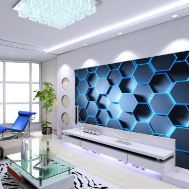 3D Blue Hexagon WallPaper Murals