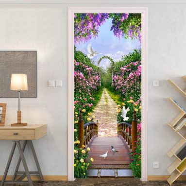 3D Door Sticker Wall Mural Art Beautiful Flowers Poster