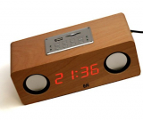 Handmade Natural Birch Veneer Wooden LCD Boom-box Alarm Clock