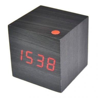 Modern LED Wood Wooden USB/AAA Cube Alarm Clock