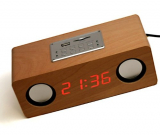 Natural Birch Veneer Wooden LCD Boom-box Alarm Clock